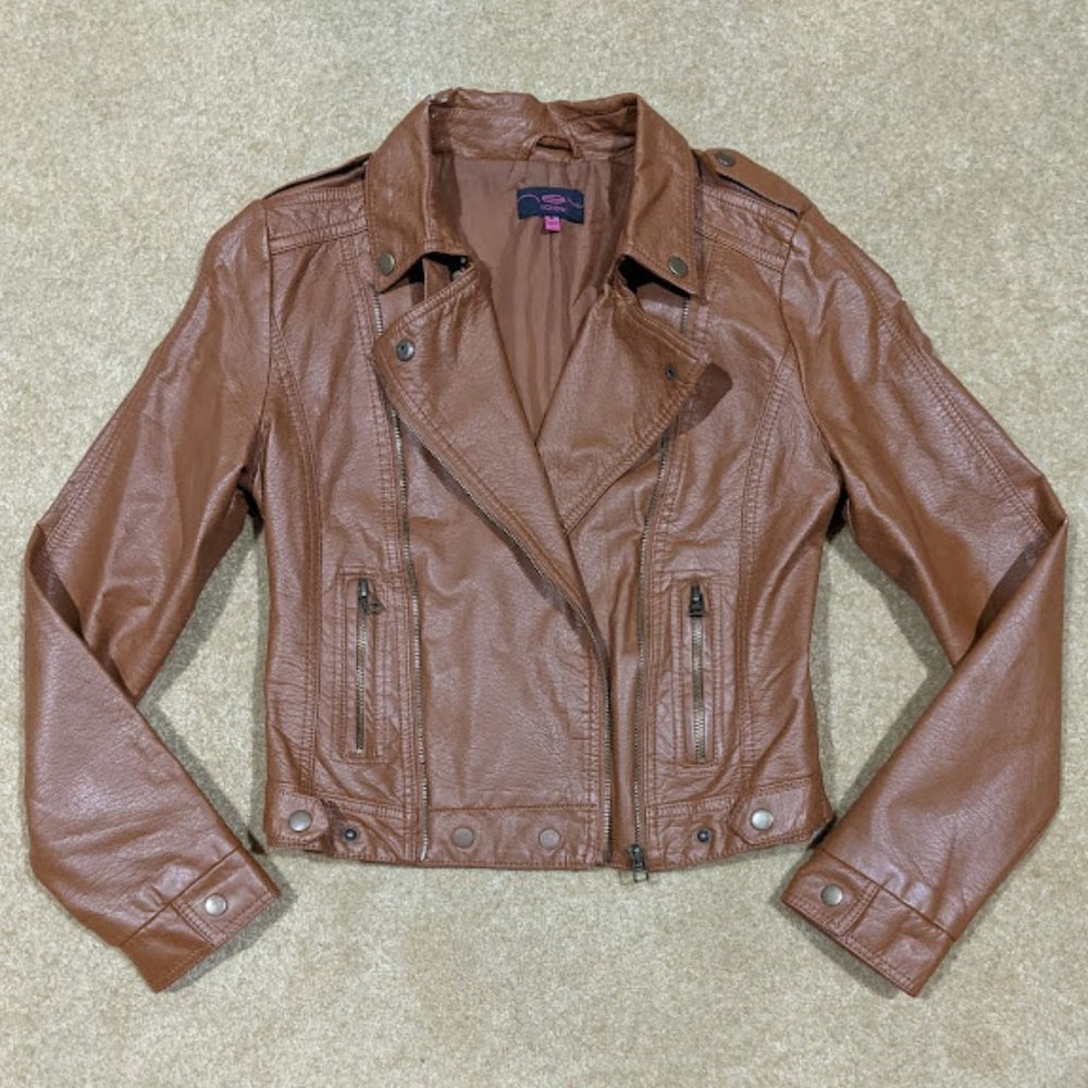 neu look Brown Faux Leather Cropped Jacket